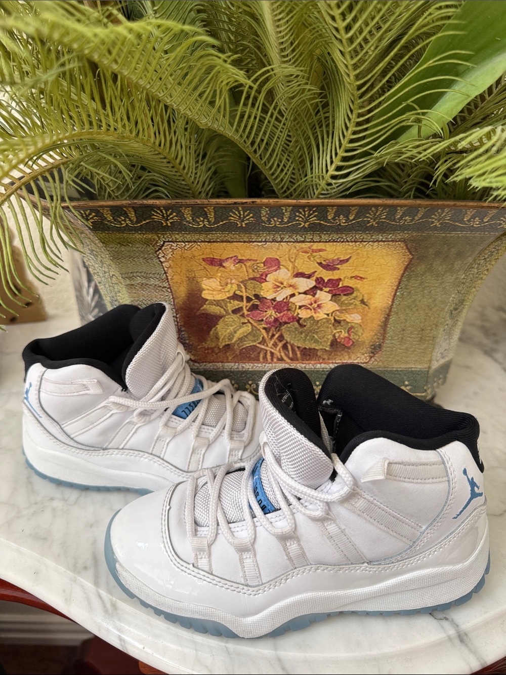 Jordan Kids White and Light Blue High-Top Sneakers
